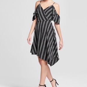 Striped, cold shoulder dress